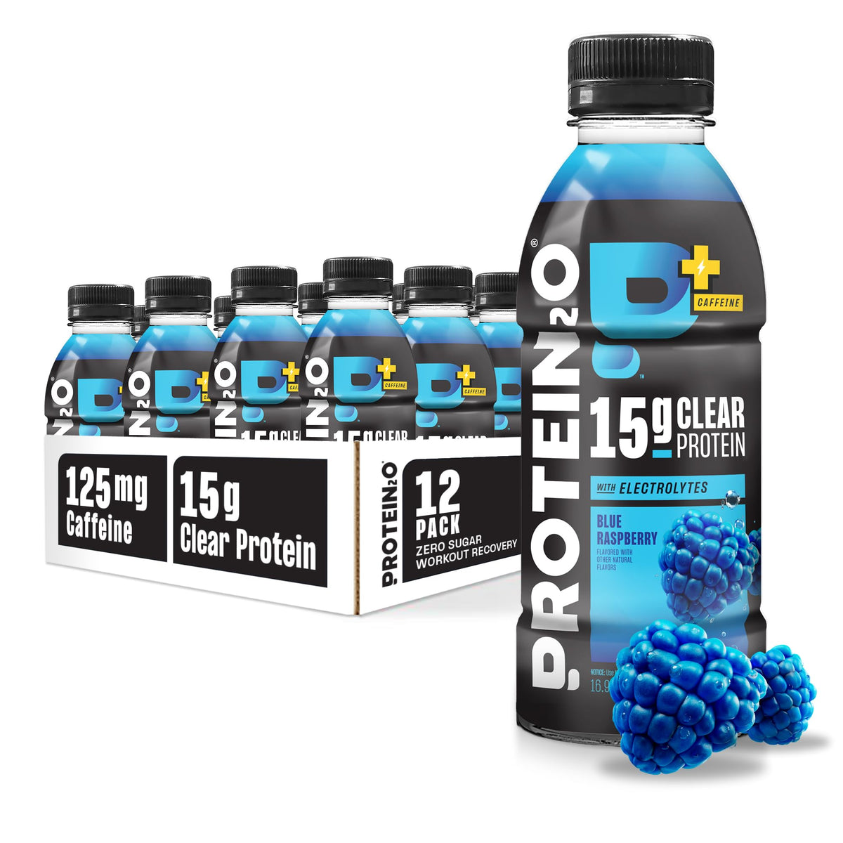 Protein2o blue raspberry bottle top view for refreshing hydration with protein