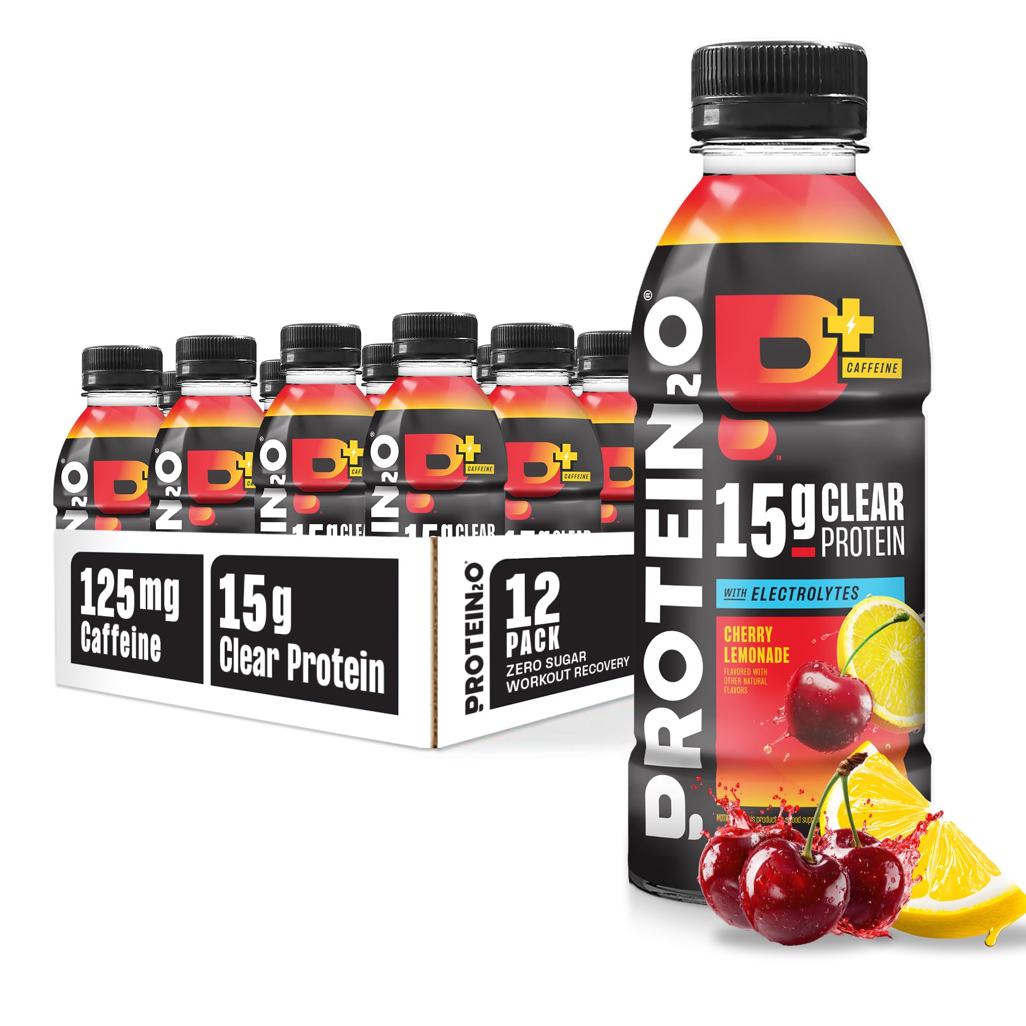 Protein2o Cherry Lemonade bottle showing clear protein water for post-workout hydration.