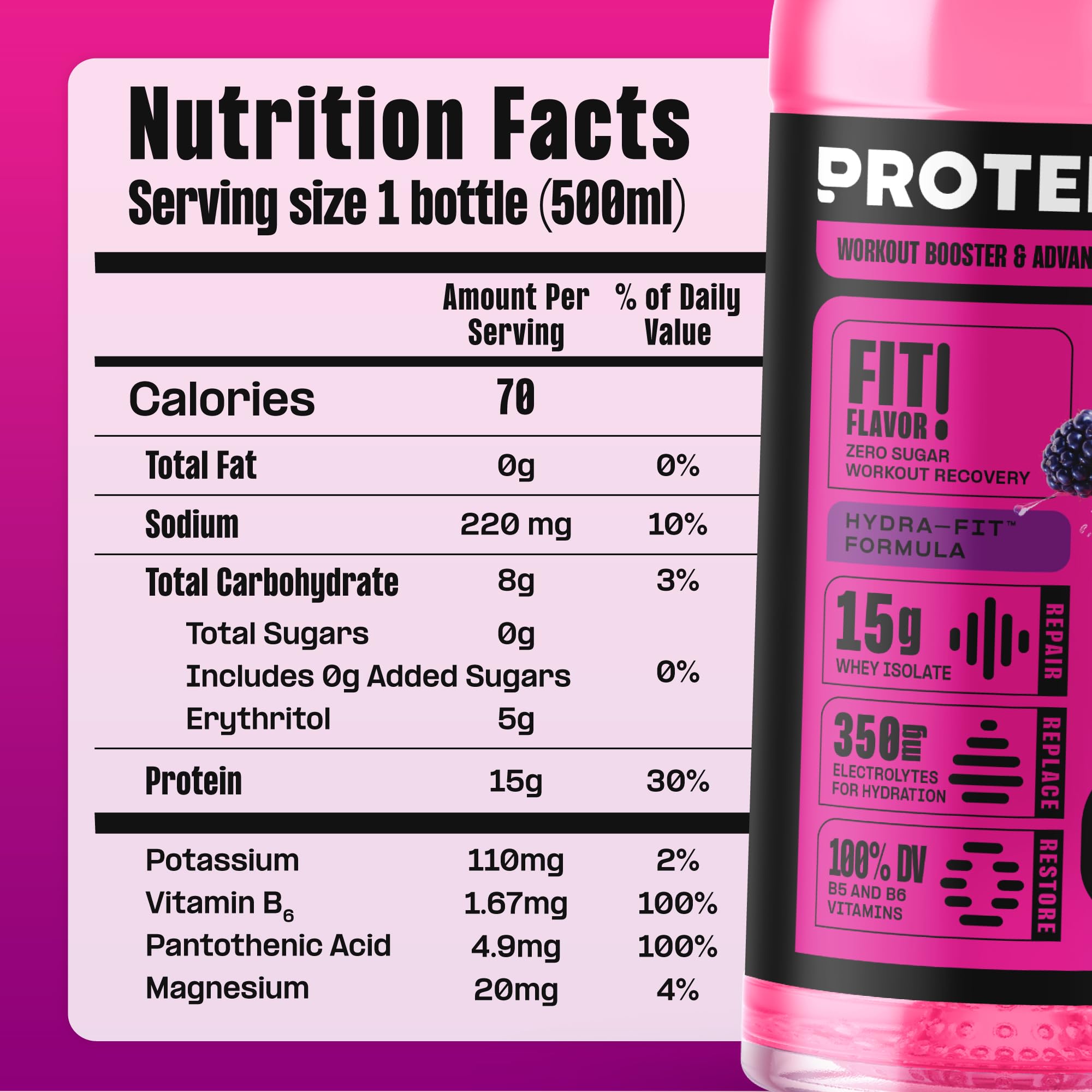 Protein2o clear protein water glass shows a light texture ideal for everyday hydration.