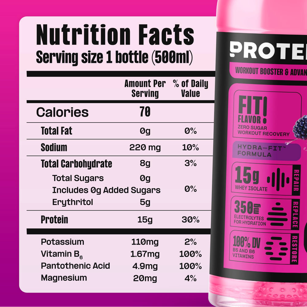 Protein2o clear protein water glass shows a light texture ideal for everyday hydration.
