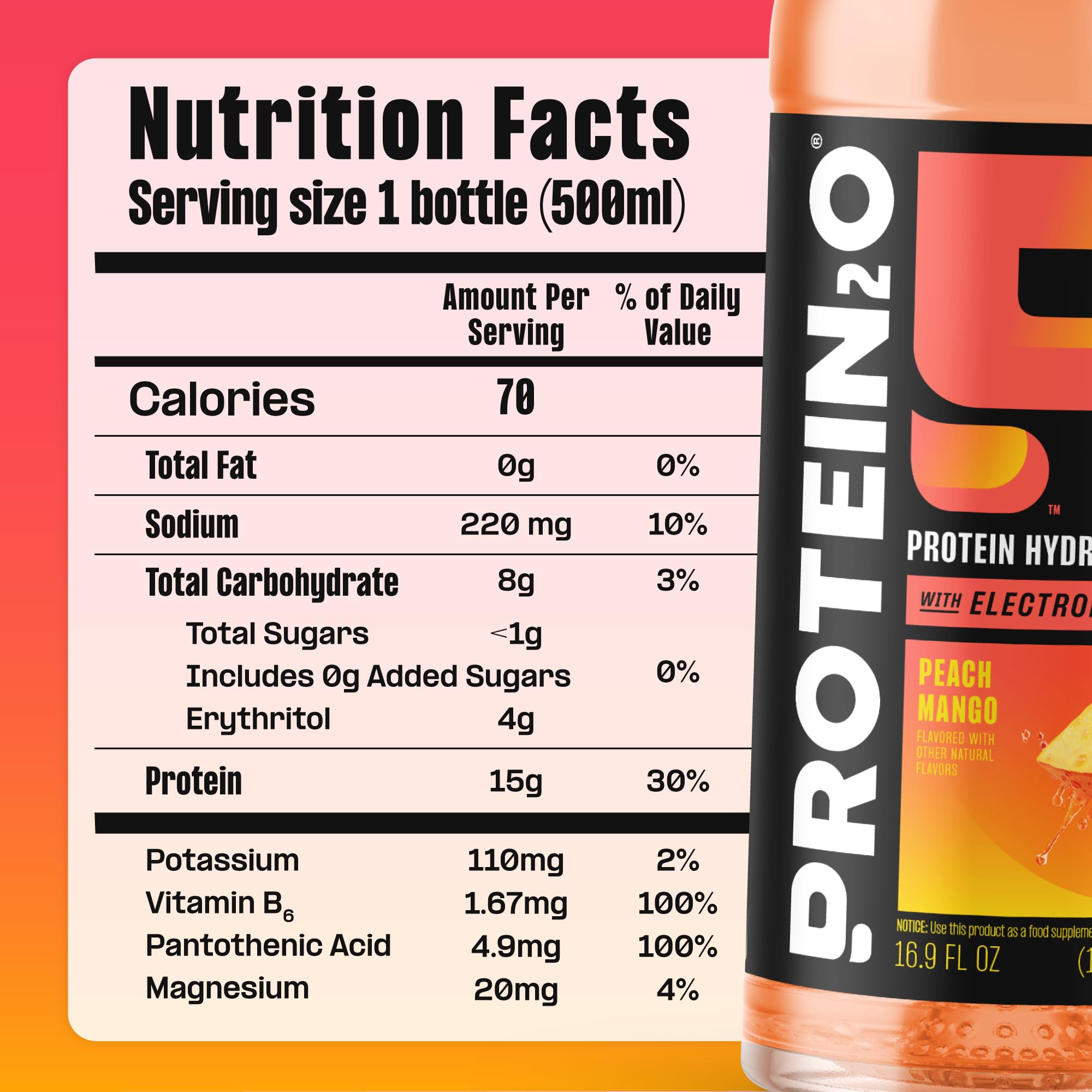 Protein2o clear protein water in a glass for fast refuel.