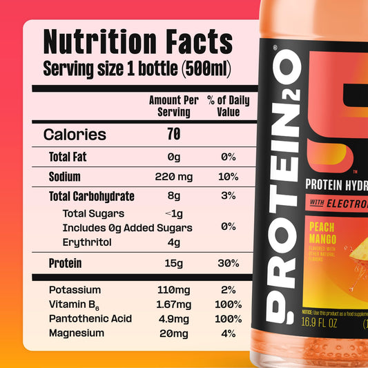 Protein2o clear protein water in a glass for fast refuel.