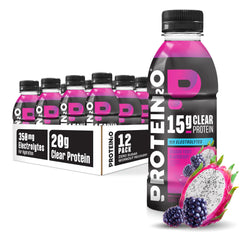 Protein2o dragon fruit blackberry bottle offers refreshing hydration with electrolytes for post-workout hydration.