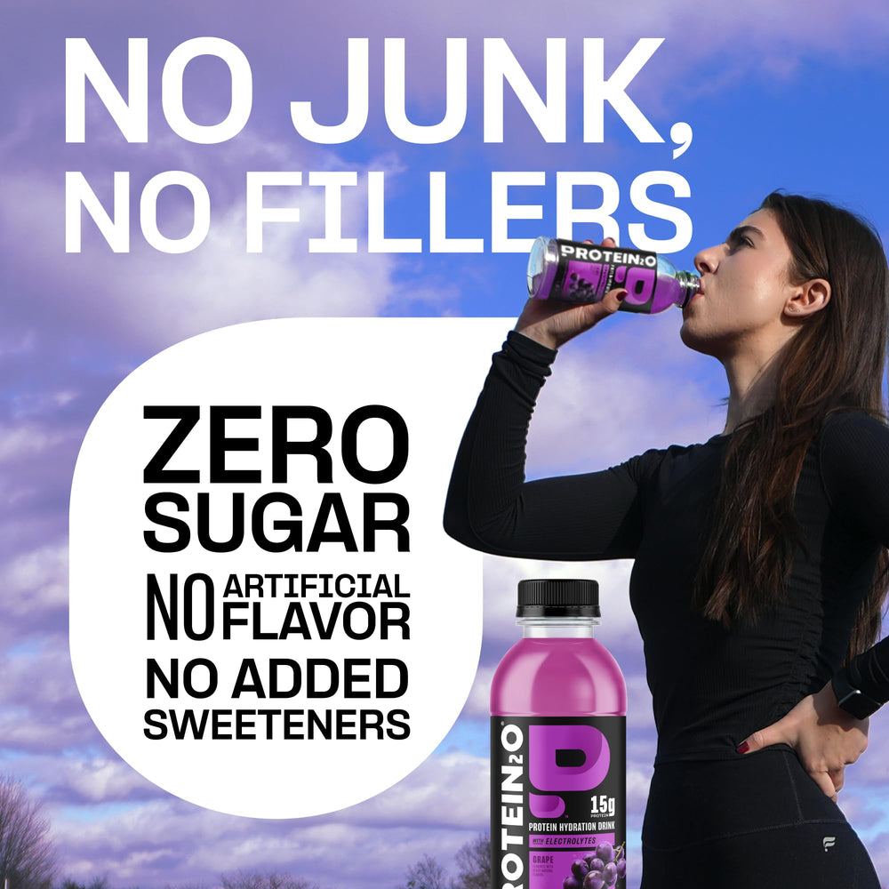 Protein2o electrolytes balance bottle conveys hydration support during training.