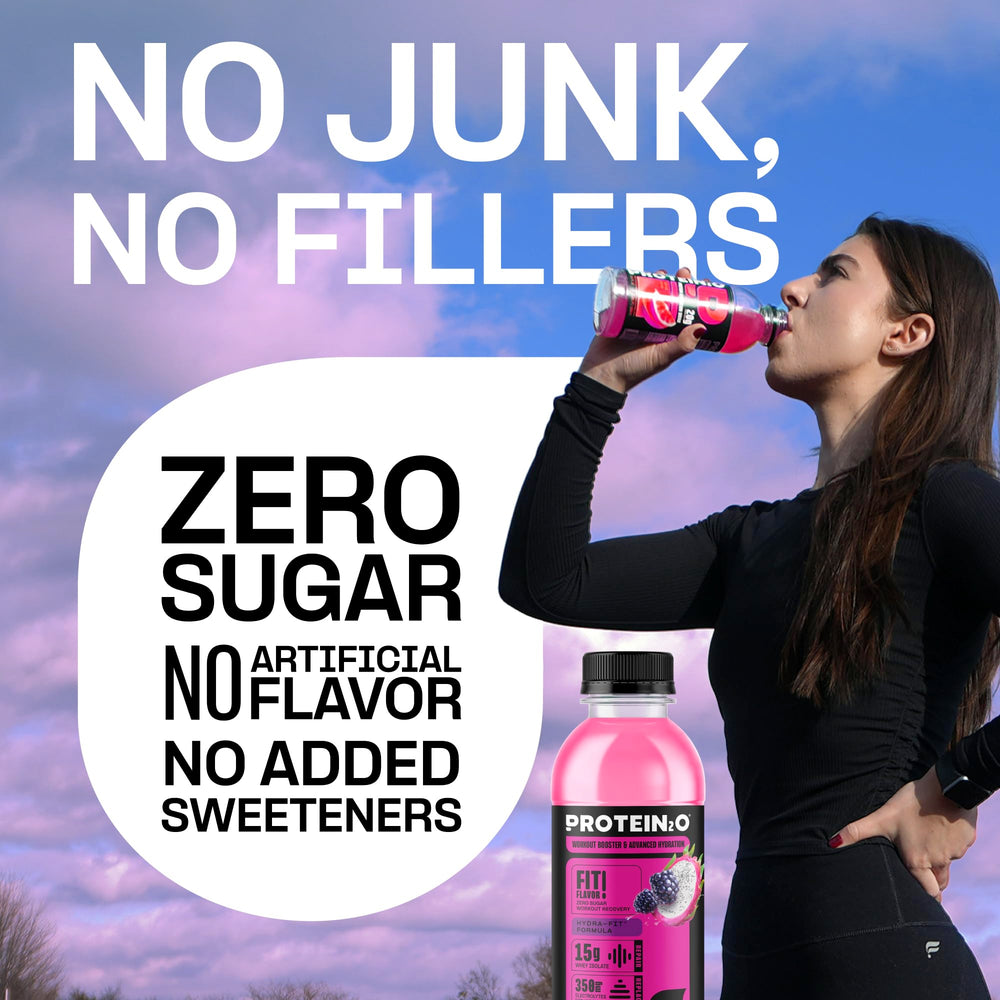 Protein2o electrolytes boost bottle emphasizes electrolytes for workout balance.
