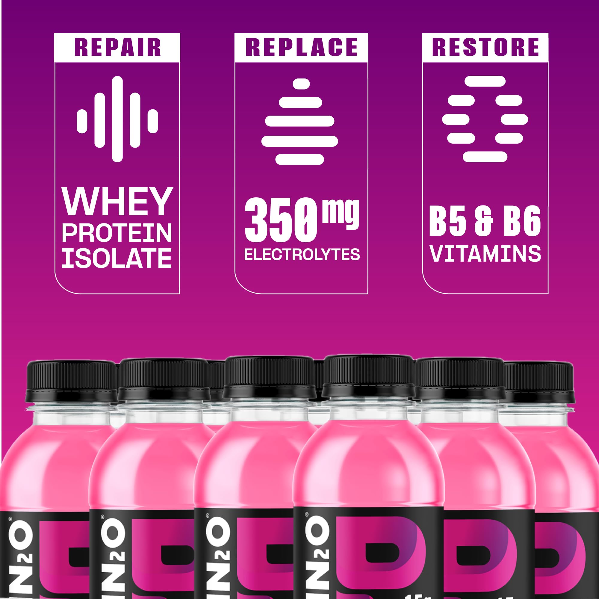 Protein2o fruit flavor refreshment image suggests crisp, refreshing taste.