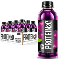 Protein2o Harvest Grape bottle highlights 15g protein and zero sugar benefits.