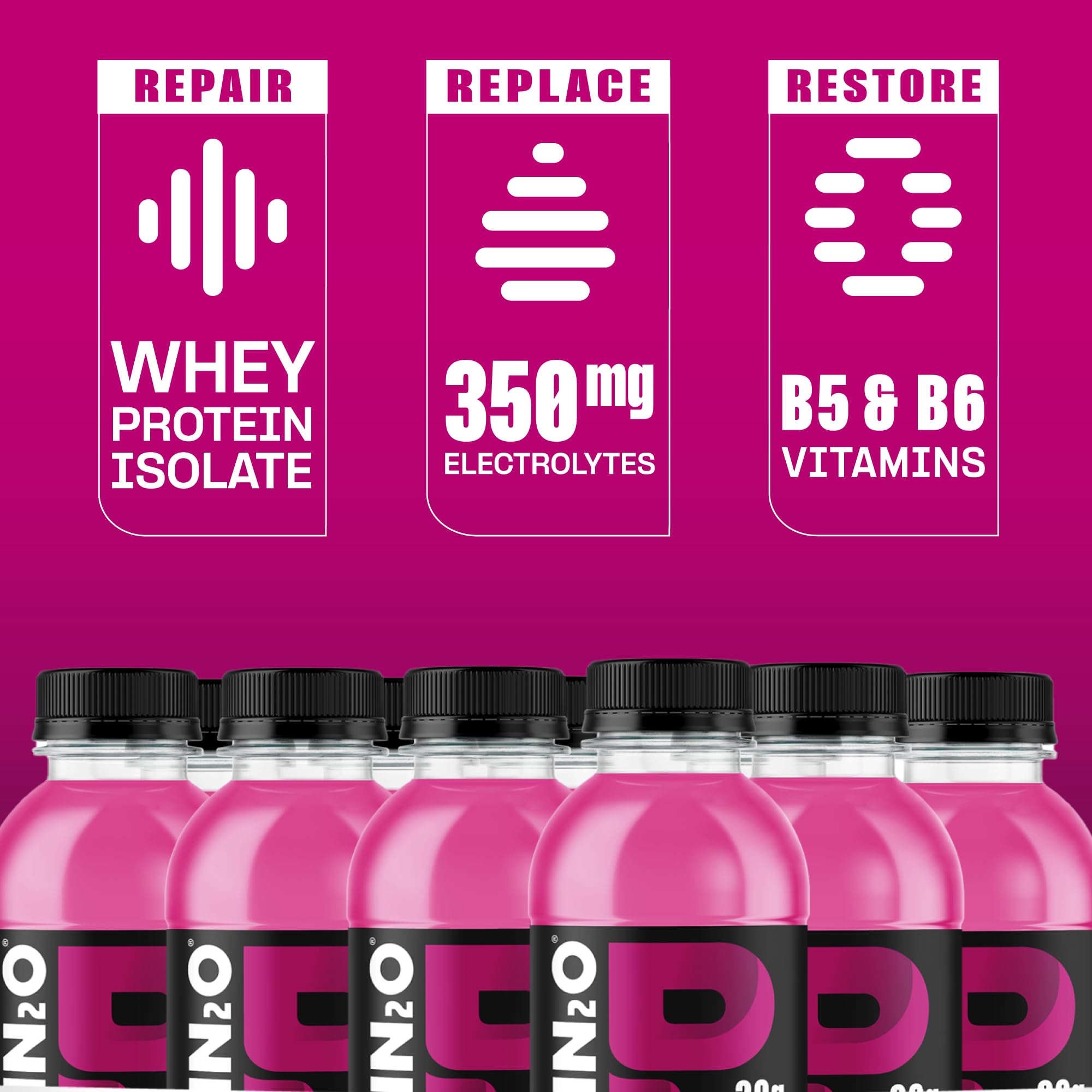 Close-up of Protein2o bottle highlighting 20g protein per serving.