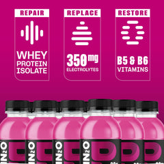 Close-up of Protein2o bottle highlighting 20g protein per serving.