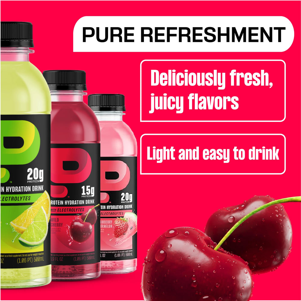 Protein2o Hydration electrolyte graphic conveys energy blend for steady performance.