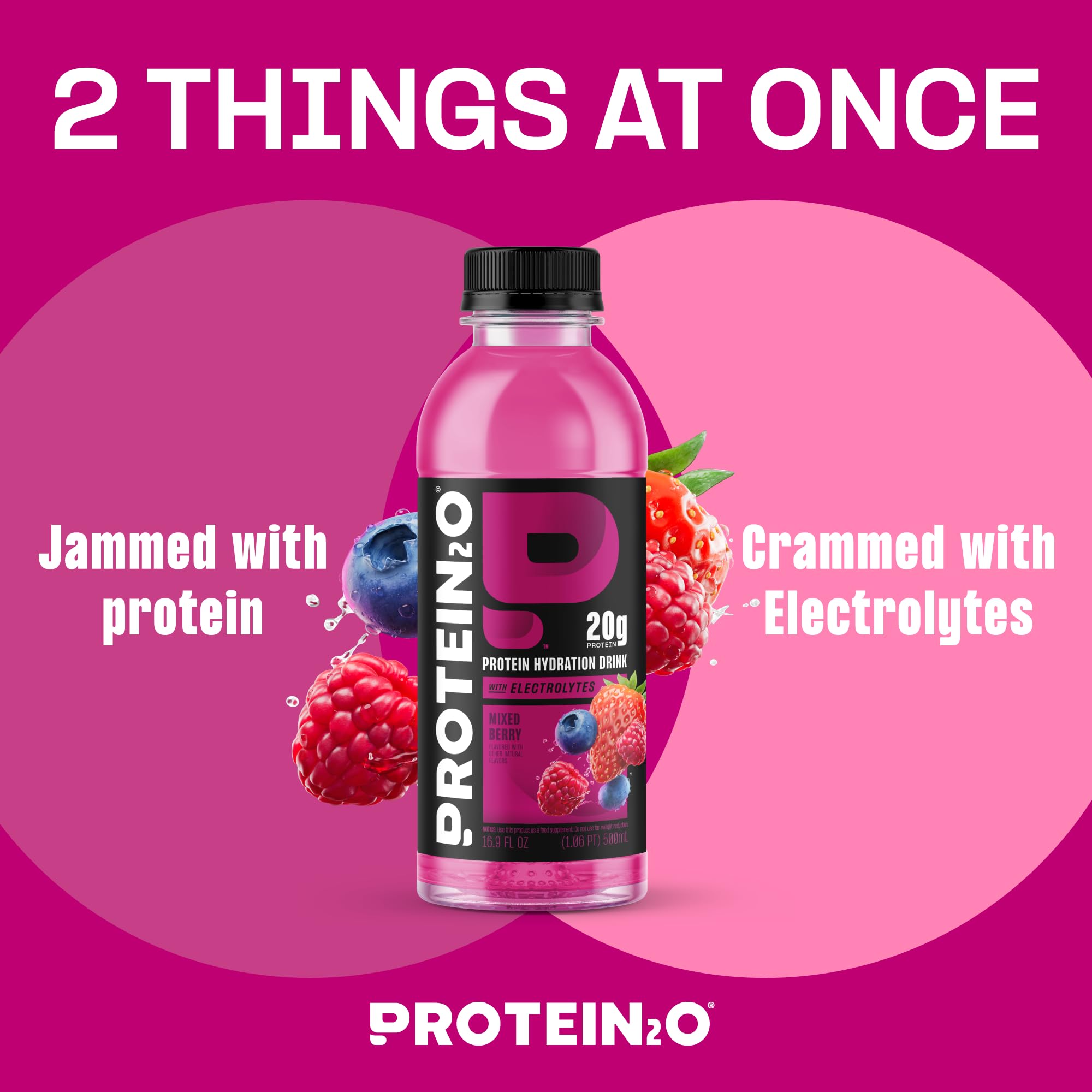 Protein2o hydration pour into glass showing fast-absorbing protein hydration.
