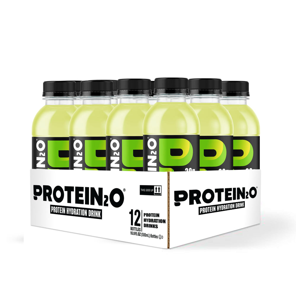 Protein2o Lemon Lime being poured into a glass for post-workout refreshment.