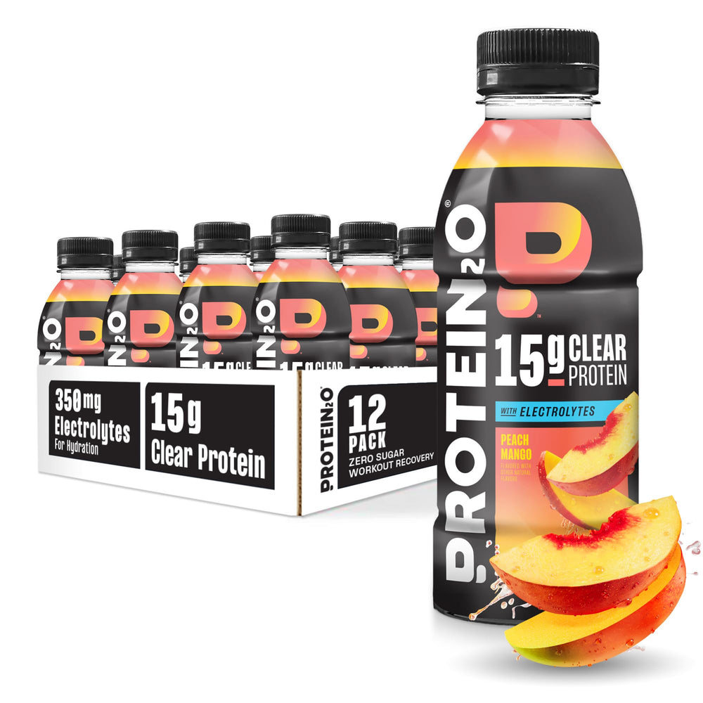 Protein2o peach mango bottle delivers refreshing protein hydration for active days.