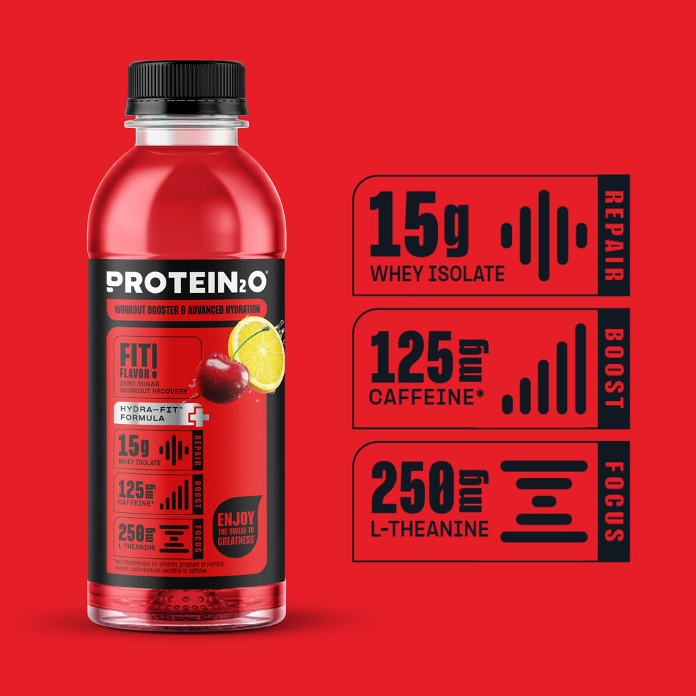 Protein2o Ready-to-drink bottle in gym bag for on-the-go nutrition.