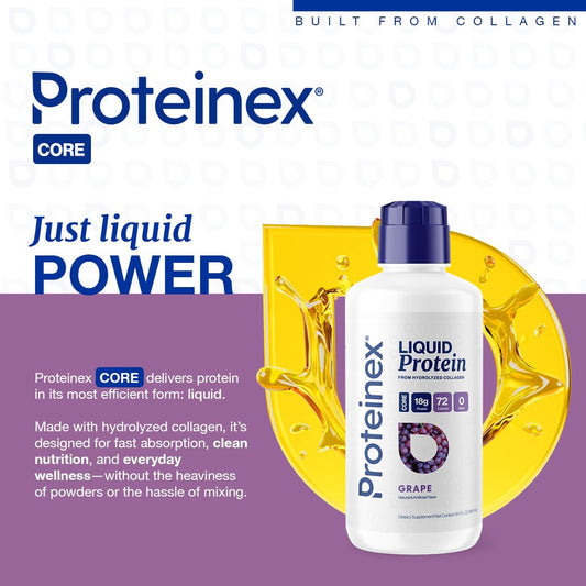 Proteinex ready-to-drink grape glass showing convenient daily protein boost.