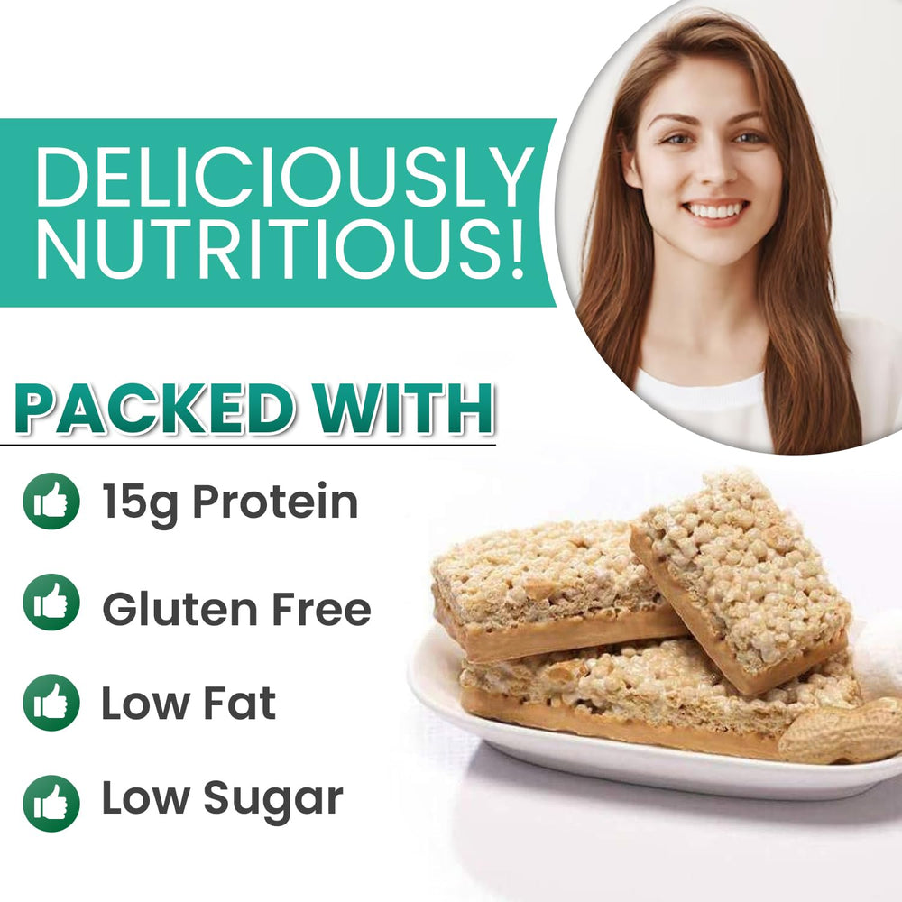 Nutrition panel shows 15g protein per ProtiWise Remix Vanilla-Choco bar.