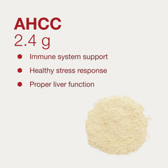 PROTOCOL FOR LIFE BALANCE AHCC Powder label showing vegan and dairy-free nutrition.