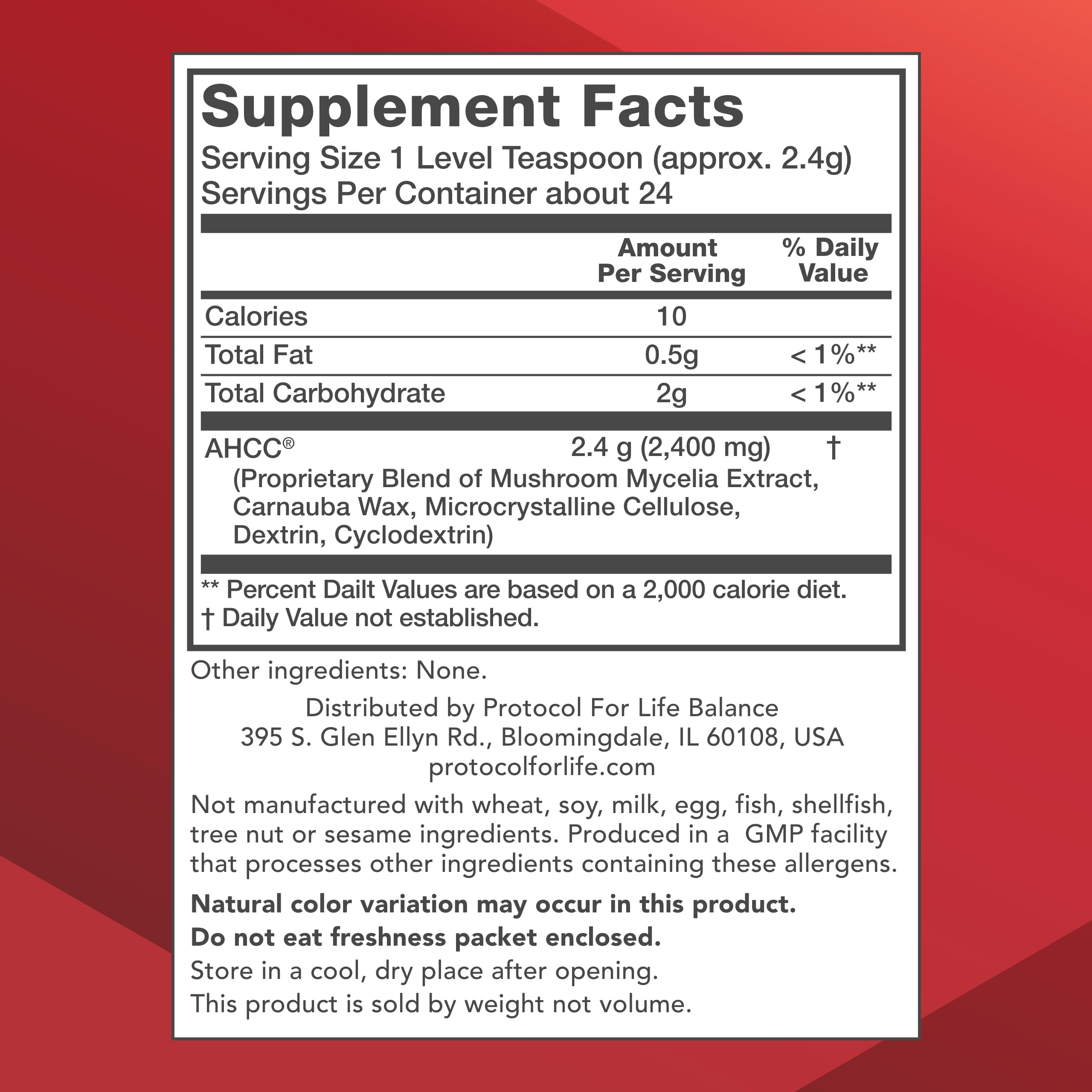 PROTOCOL FOR LIFE BALANCE AHCC Powder ingredients close-up highlighting liver support.