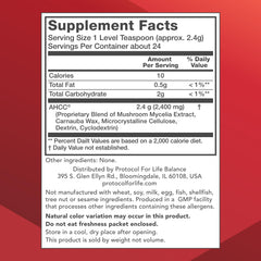 PROTOCOL FOR LIFE BALANCE AHCC Powder ingredients close-up highlighting liver support.