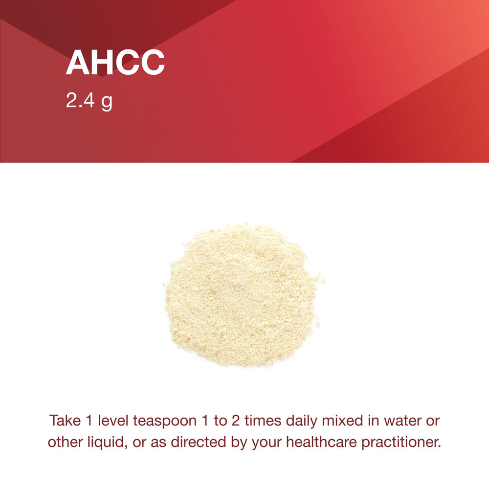 PROTOCOL FOR LIFE BALANCE AHCC Powder bottle with mushroom mycelia extract visual.