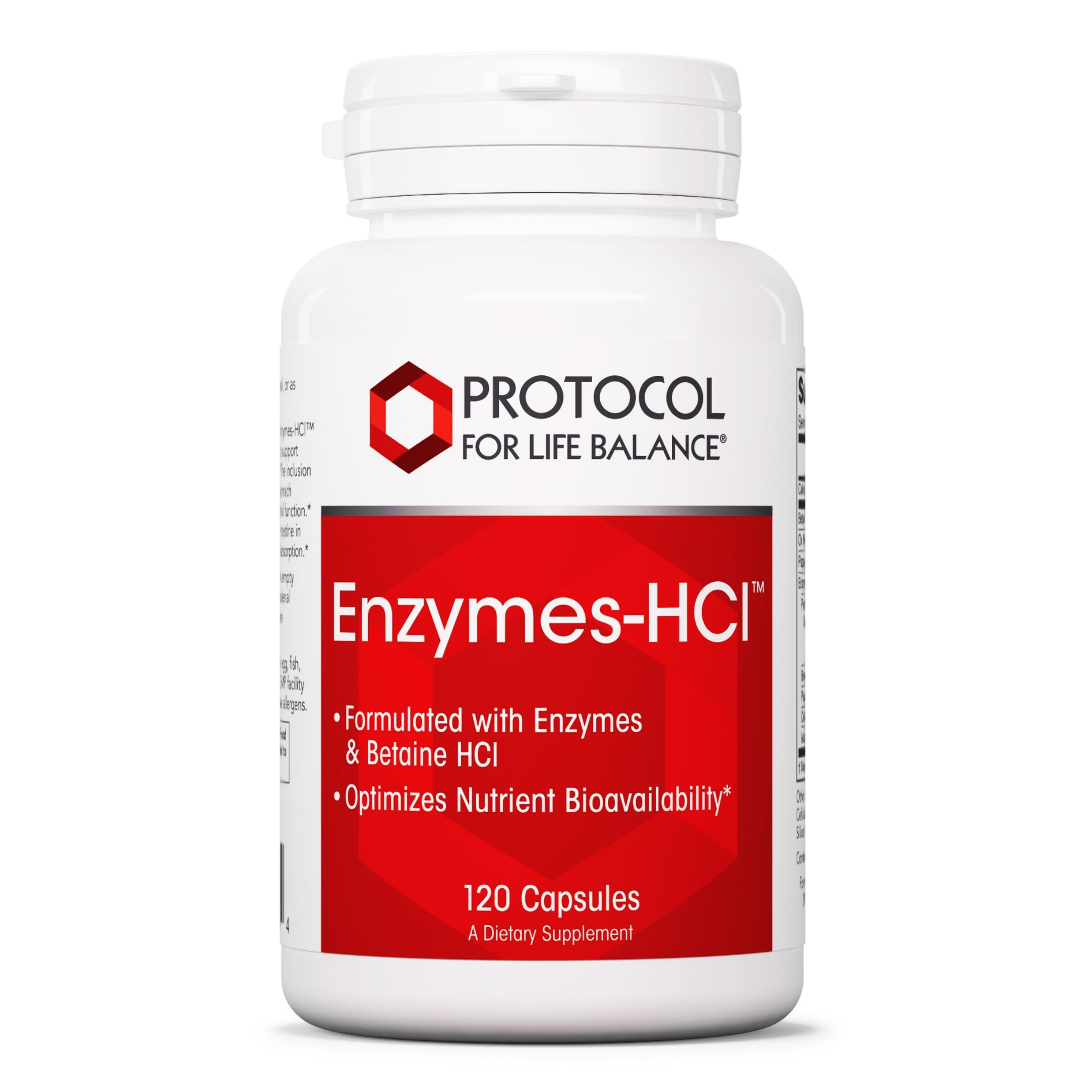 Protocol for Life Balance Enzymes-HCl bottle front view showing comprehensive enzyme formula