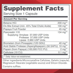 Protocol for Life Balance Enzymes-HCl bottle label closeup with Betaine HCl and bromelain
