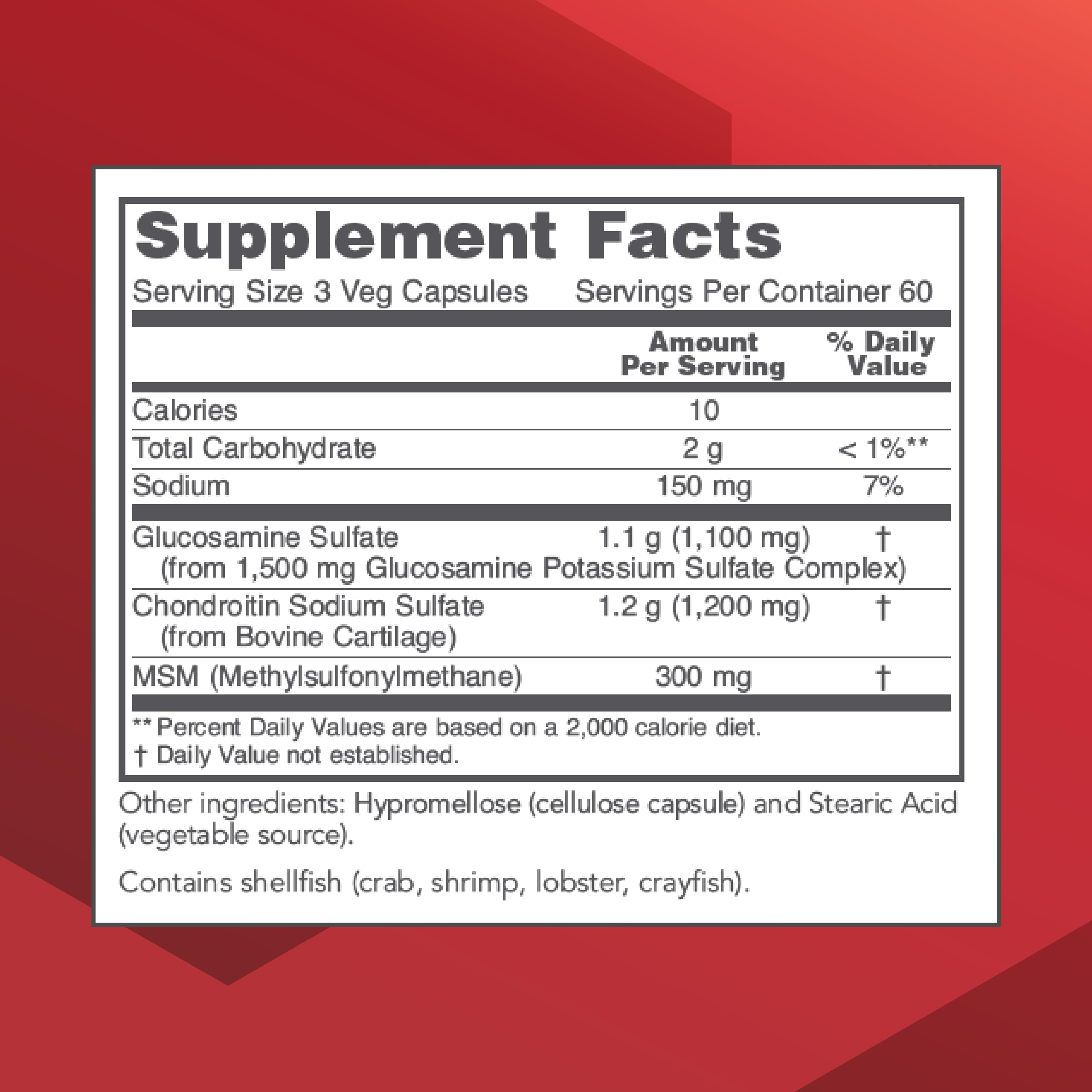 Protocol for Life Balance joint support capsules closeup shows MSM and chondroitin ingredients