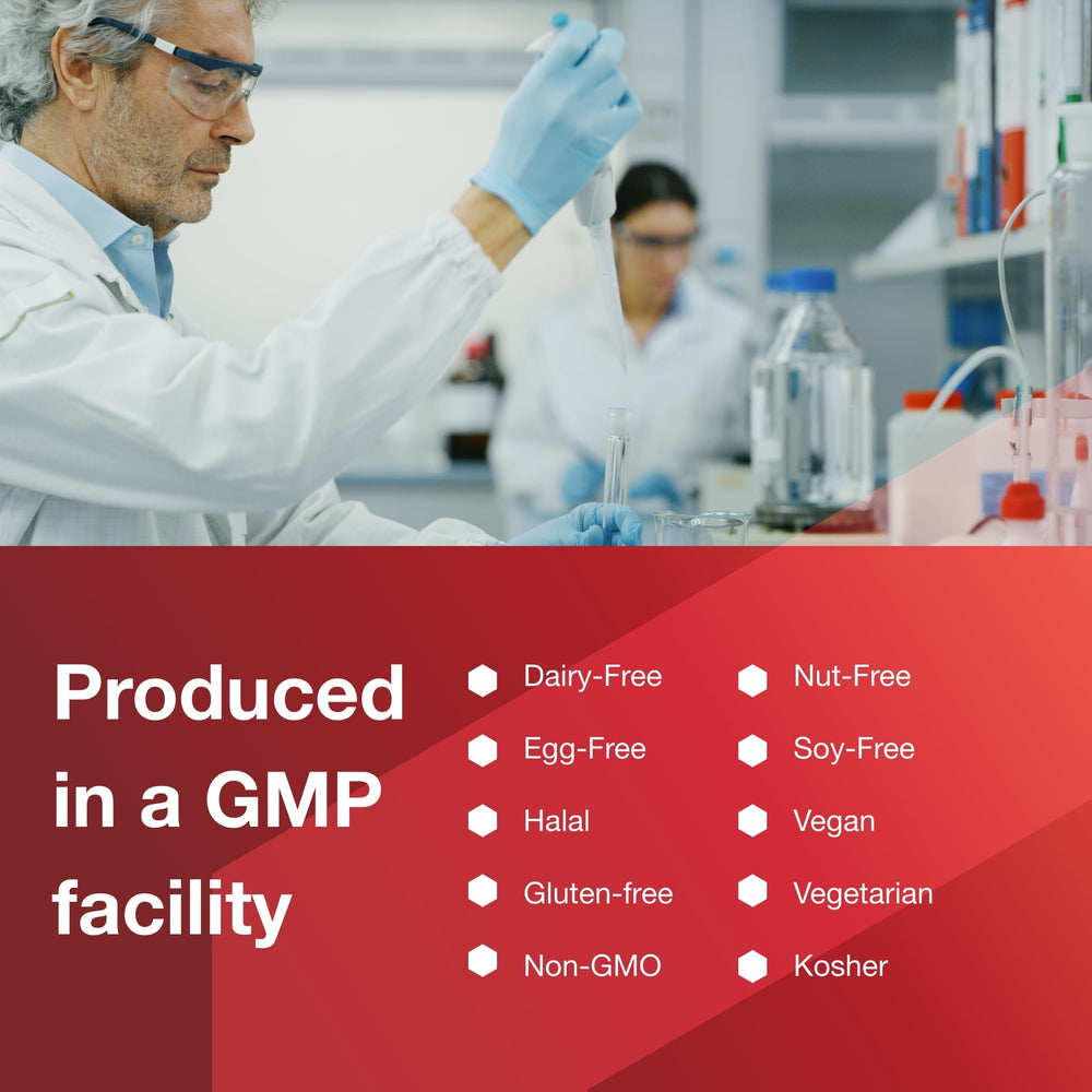 PROTOCOL FOR LIFE BALANCE L-Glutamine GMP seal indicates high-quality manufacturing.