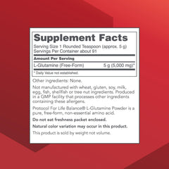 PROTOCOL FOR LIFE BALANCE L-Glutamine powder scoop ready for daily use and mixing.