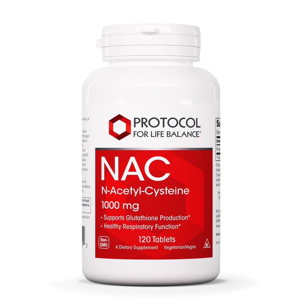 Protocol for Life Balance NAC 1000mg bottle pour supports daily antioxidant needs.