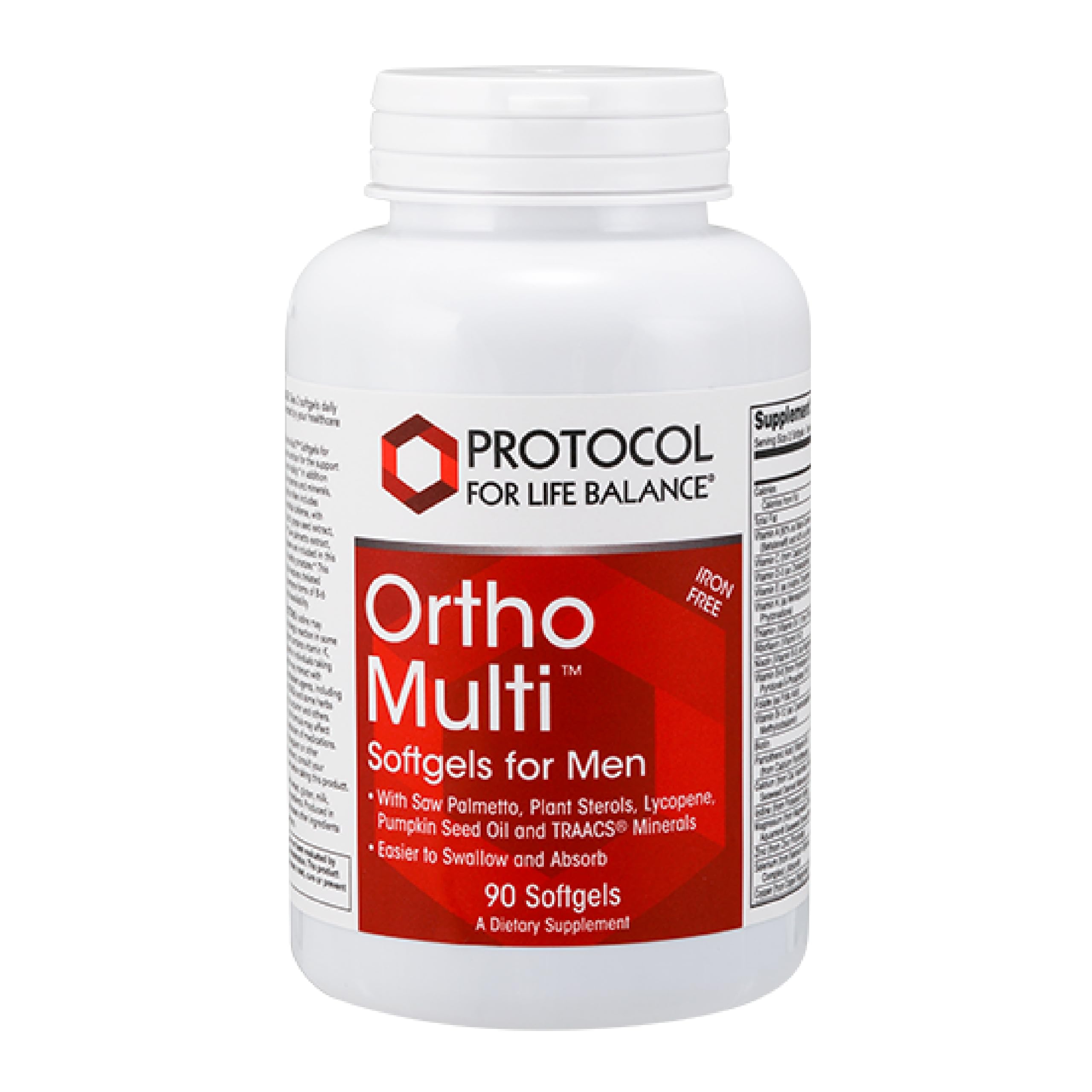 Protocol For Life Balance Ortho Multi Softgels bottle supports daily male wellness with balanced vitamins.