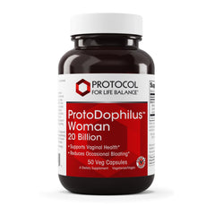 PROTOCOL FOR LIFE BALANCE ProtoDophilus Woman bottle demonstrates gut balance and vaginal support