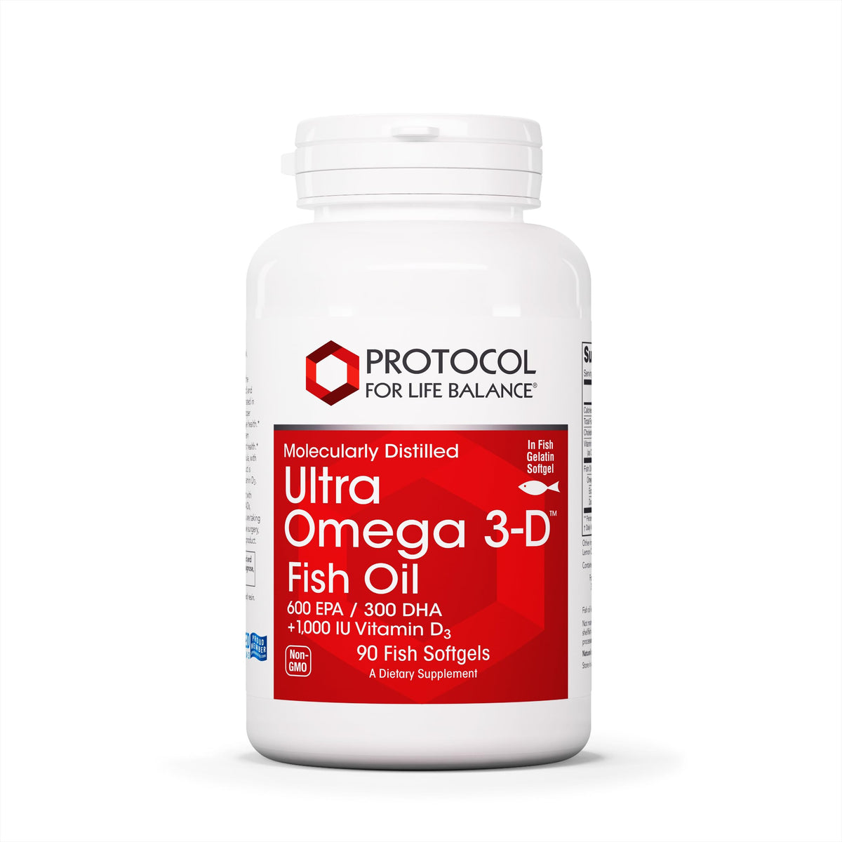 PROTOCOL FOR LIFE BALANCE Ultra Omega 3-D bottle highlights EPA and DHA for heart and brain support.