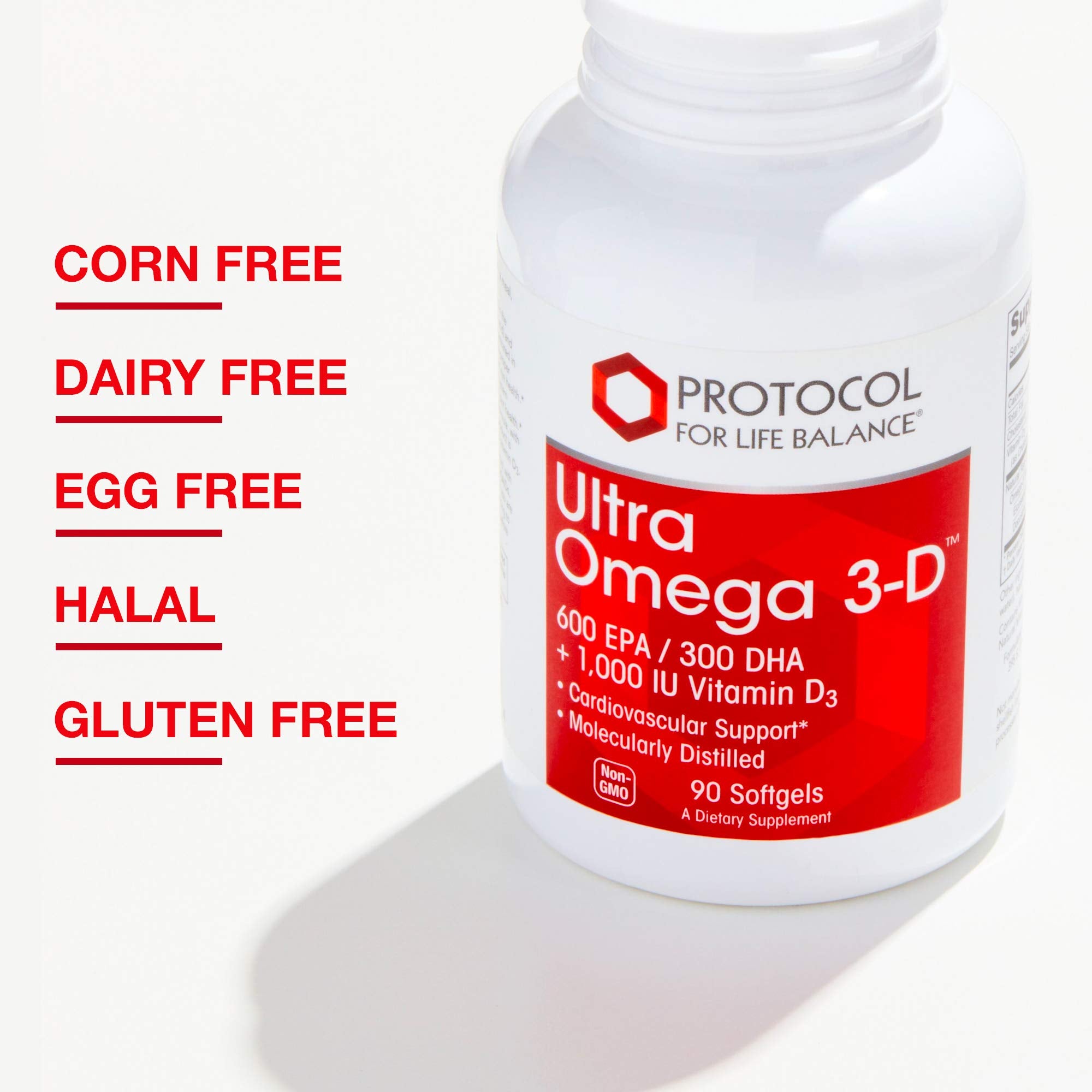 PROTOCOL FOR LIFE BALANCE Ultra Omega 3-D ingredients card shows DHA, EPA, and D3 synergy.