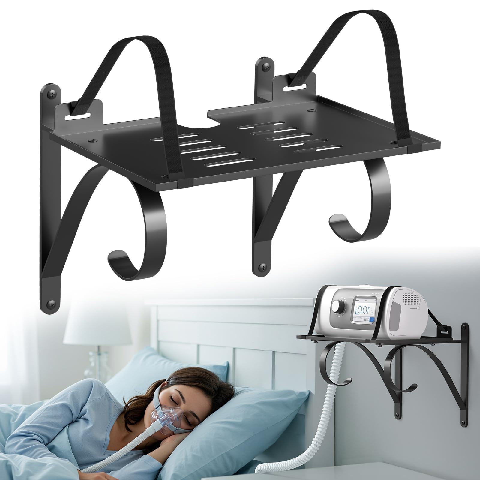 ProtoRack CPAP wall mount shelf with large surface for bigger machines and humidifiers.