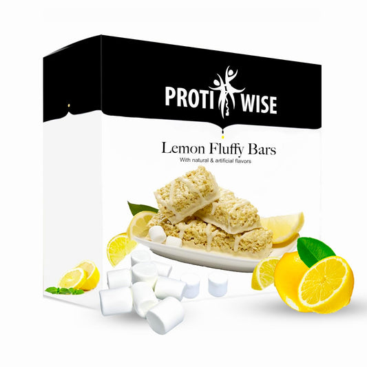 ProtiWise Lemon Fluffy Bar box front view, a protein-rich snack for on-the-go meals.
