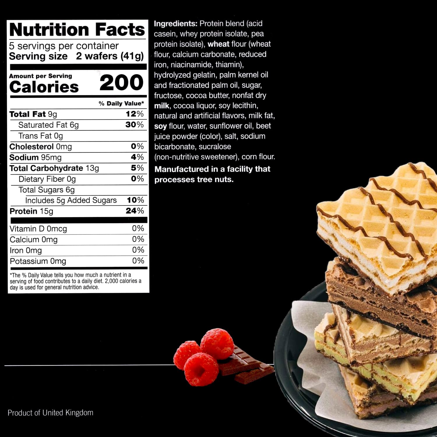 Close-up texture of ProtiWise Raspberry Wafers highlighting crisp crunch.