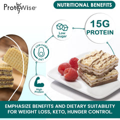 Serving idea of ProtiWise Raspberry Wafers beside coffee for hunger control.