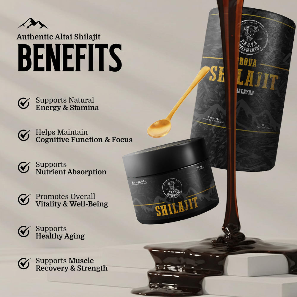 PROVA Shilajit resin shows grain-sized serving for convenient dosing.