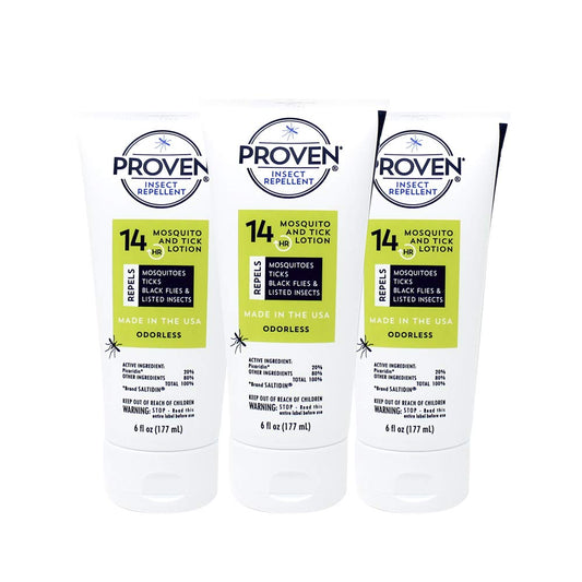 Proven Insect Repellent Lotion bottle pour demonstrates a non-greasy, long-lasting protection during outdoor use