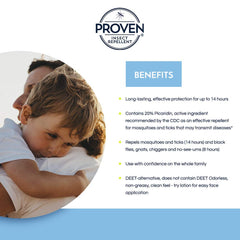 Proven Insect Repellent Lotion label detail highlights 20% Picaridin for safe protection
