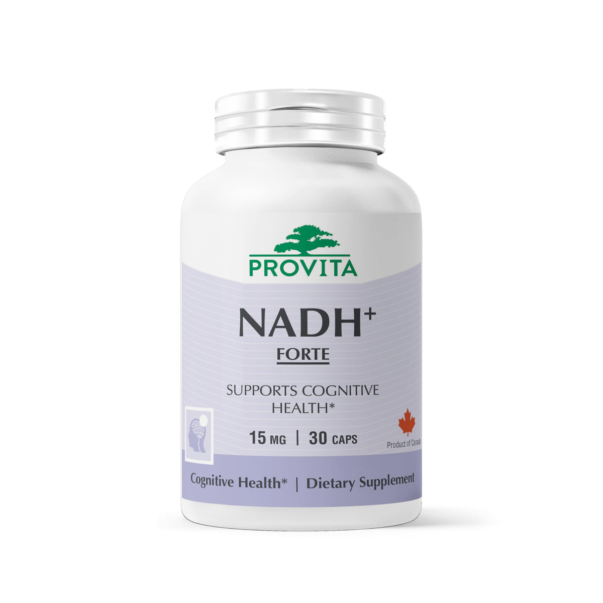 PROVITA NADH+ Forte bottle promotes daily energy and focus.