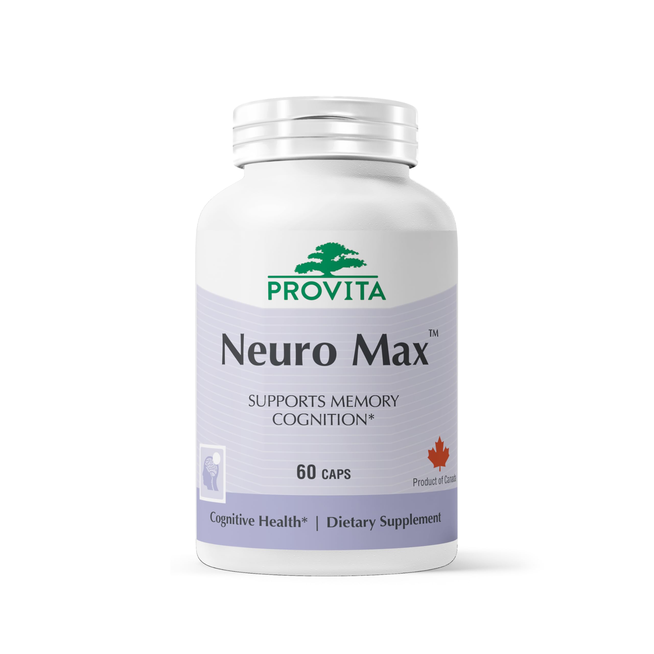 PROVITA Neuro Max bottle front showing label and vegan formula for brain support.