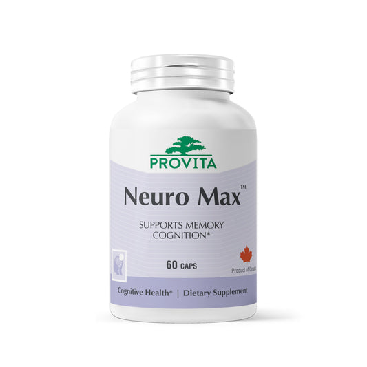 PROVITA Neuro Max bottle front showing label and vegan formula for brain support.