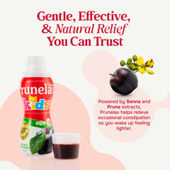 Prunelax Ciruelax bottle pour illustrating easy bedtime dosing