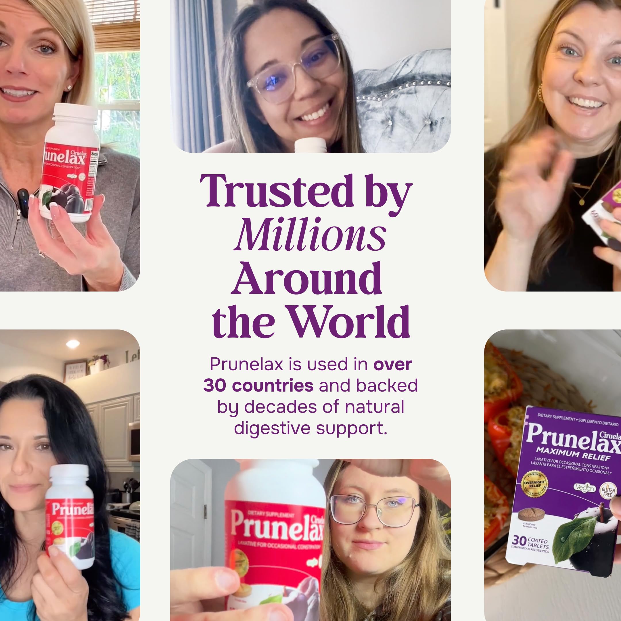 Prunelax Ciruelax easy-relief routine setup shown