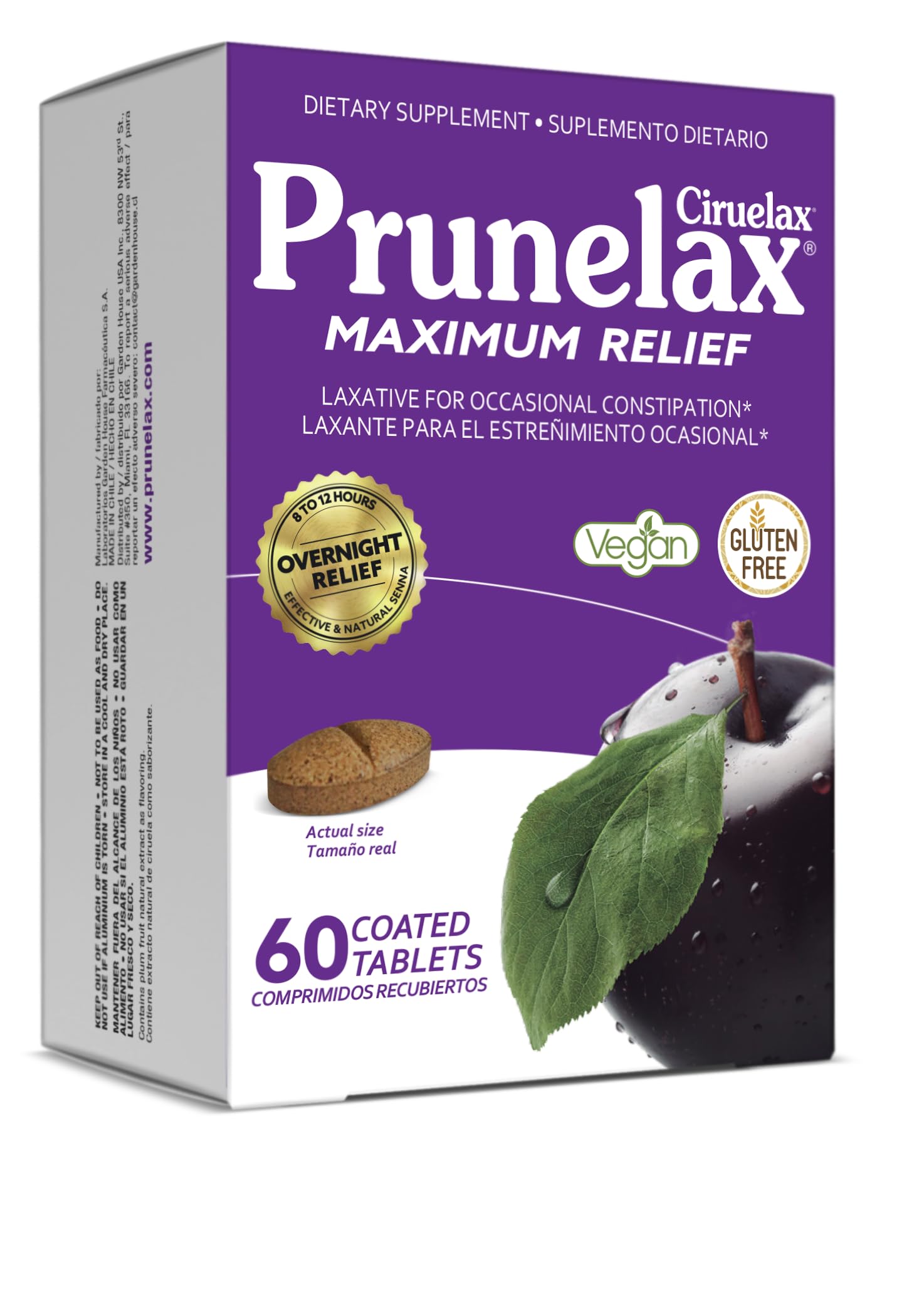 Prunelax Ciruelax overnight relief tablets shown for gentle morning relief
