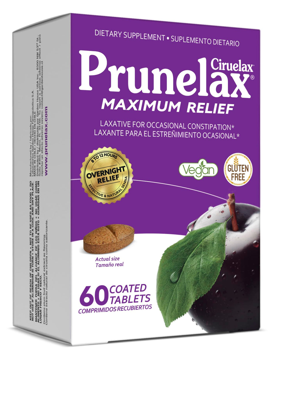 Prunelax Ciruelax overnight relief tablets shown for gentle morning relief