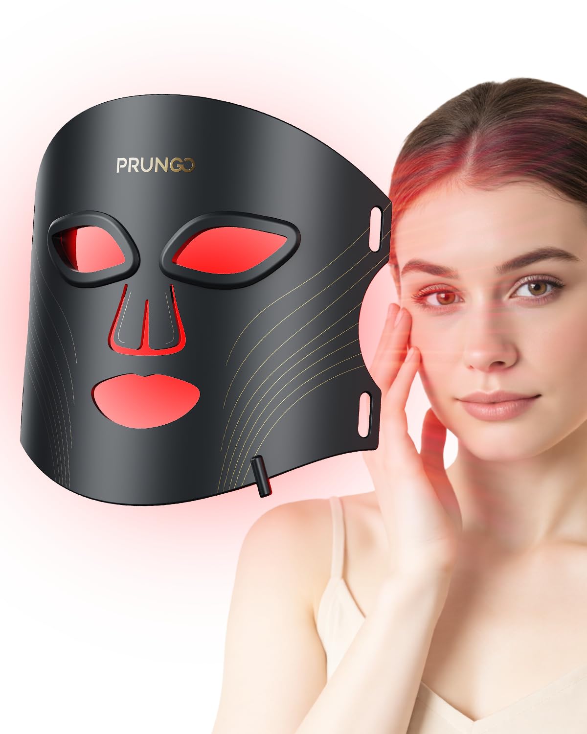 PRUNGO red-light mask with three modes for even facial coverage