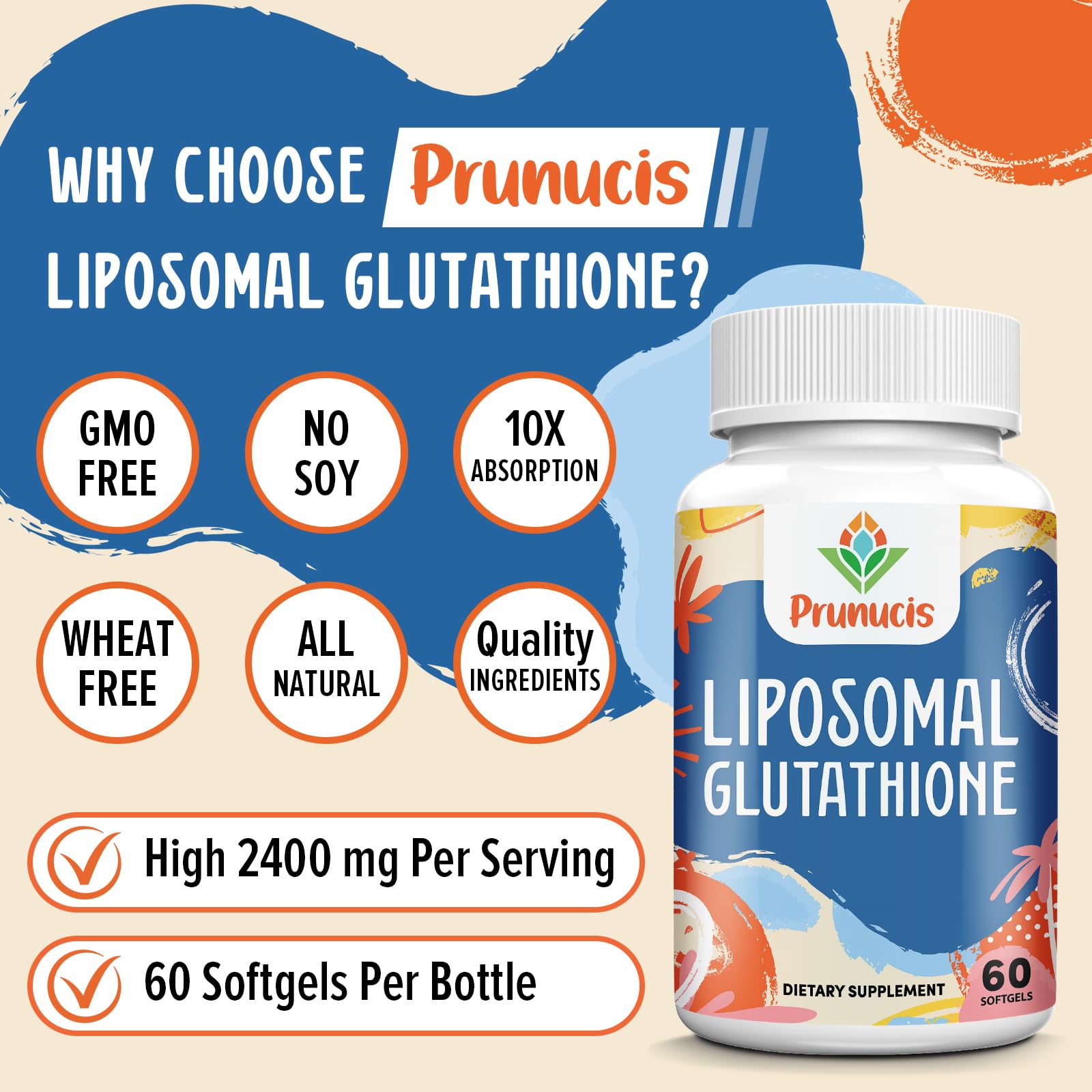 Prunucis Glutathione capsules close-up demonstrates liposomal delivery technology